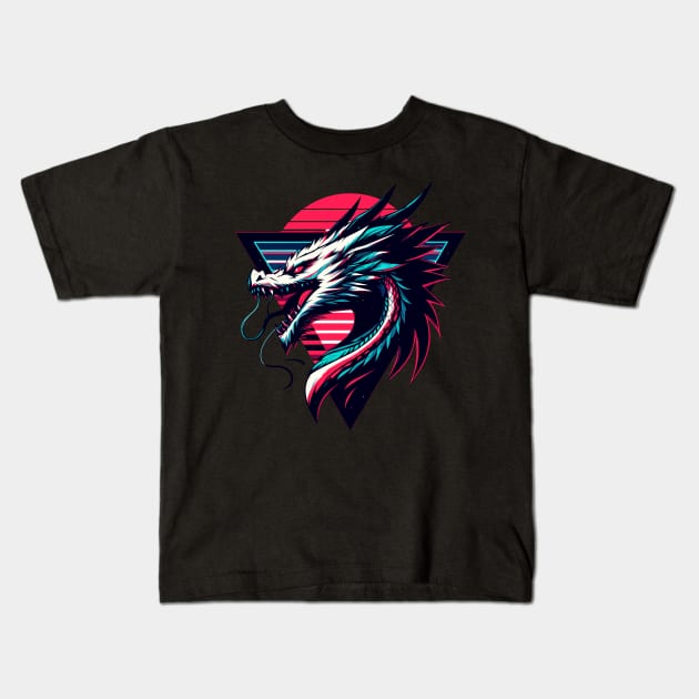 Cool Neon Retro dragon magical Creature Kids T-Shirt by TomFrontierArt
